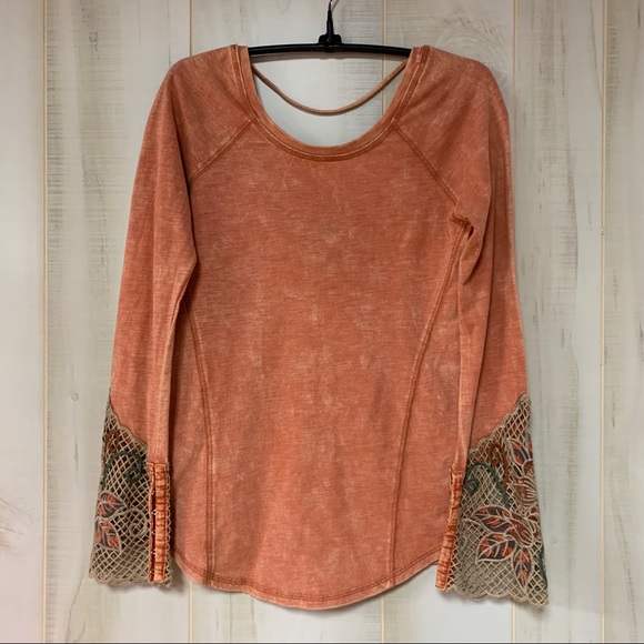 Gimmicks Washed Slub Top Linen Boho Lace XS - Picture 4 of 9